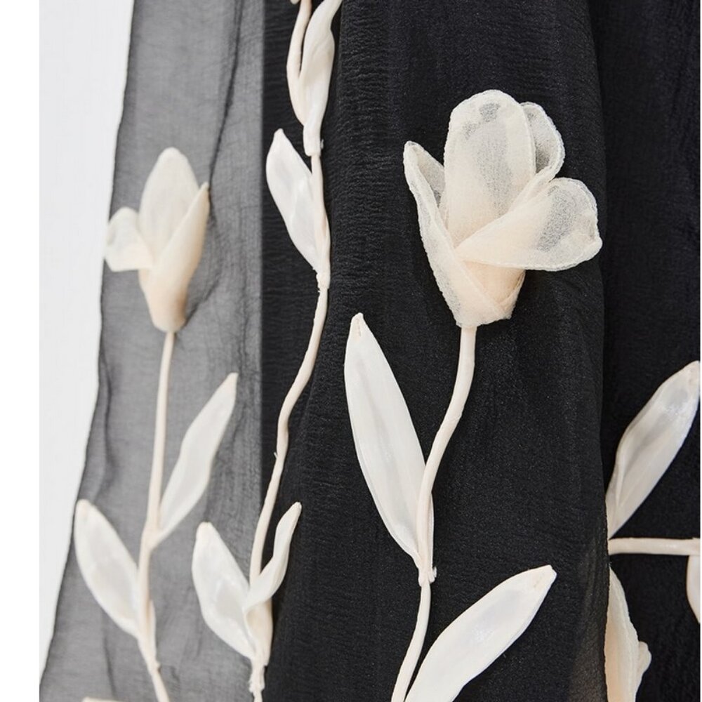 STAUD Albee Maxi Dress Gown Black White Floral Bow Cocktail Small - Picture 3 of 9